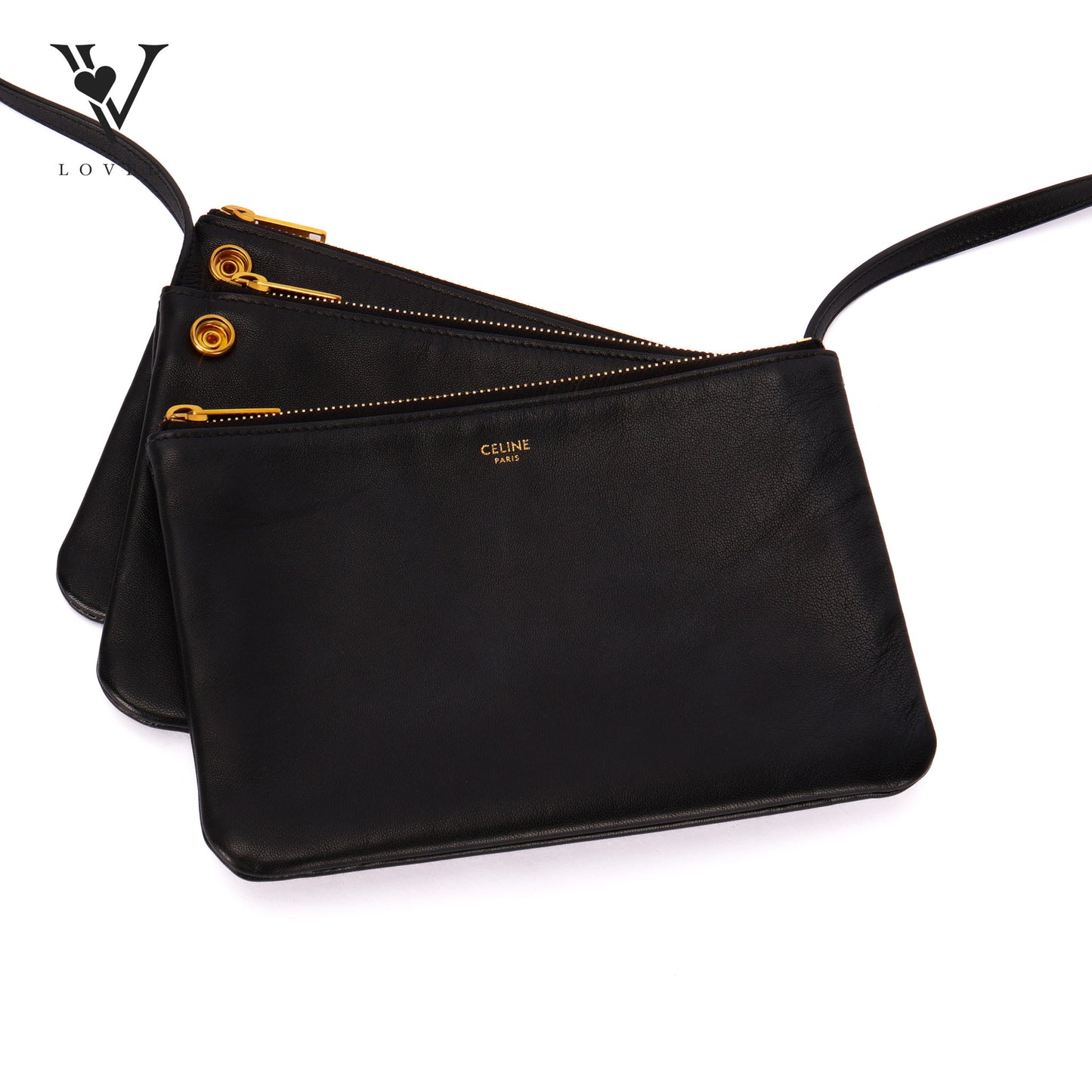 Trio Crossbody Bag In Black Smooth Lambskin Leather