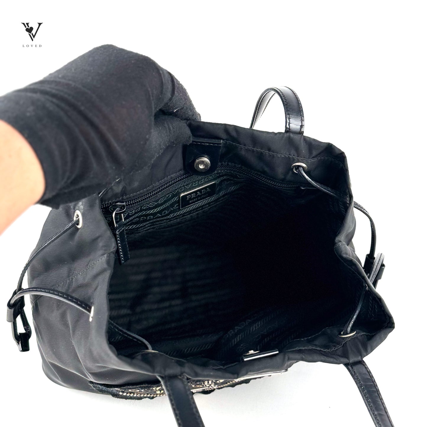 Nylon Handbag (Nero Triangle Embroidered Design)
