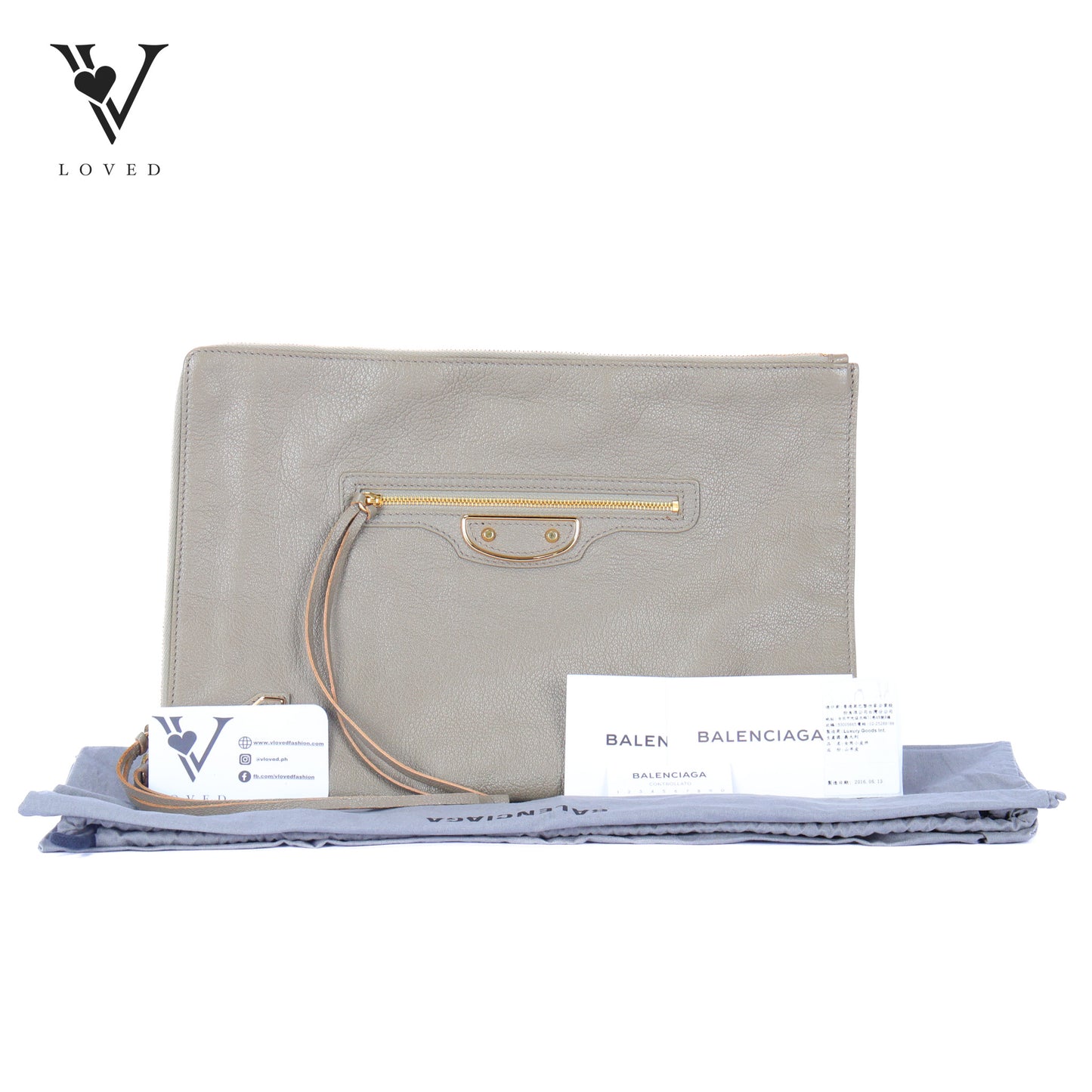 Zip Around Classic Metallic Edge Clutch Leather In Medium Gray