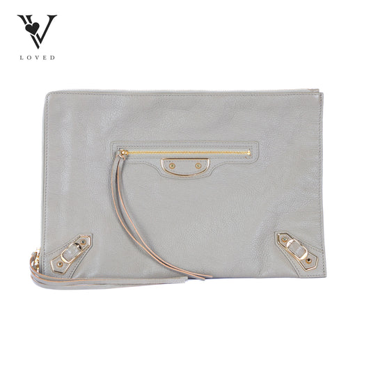 Zip Around Classic Metallic Edge Clutch Leather In Medium Gray