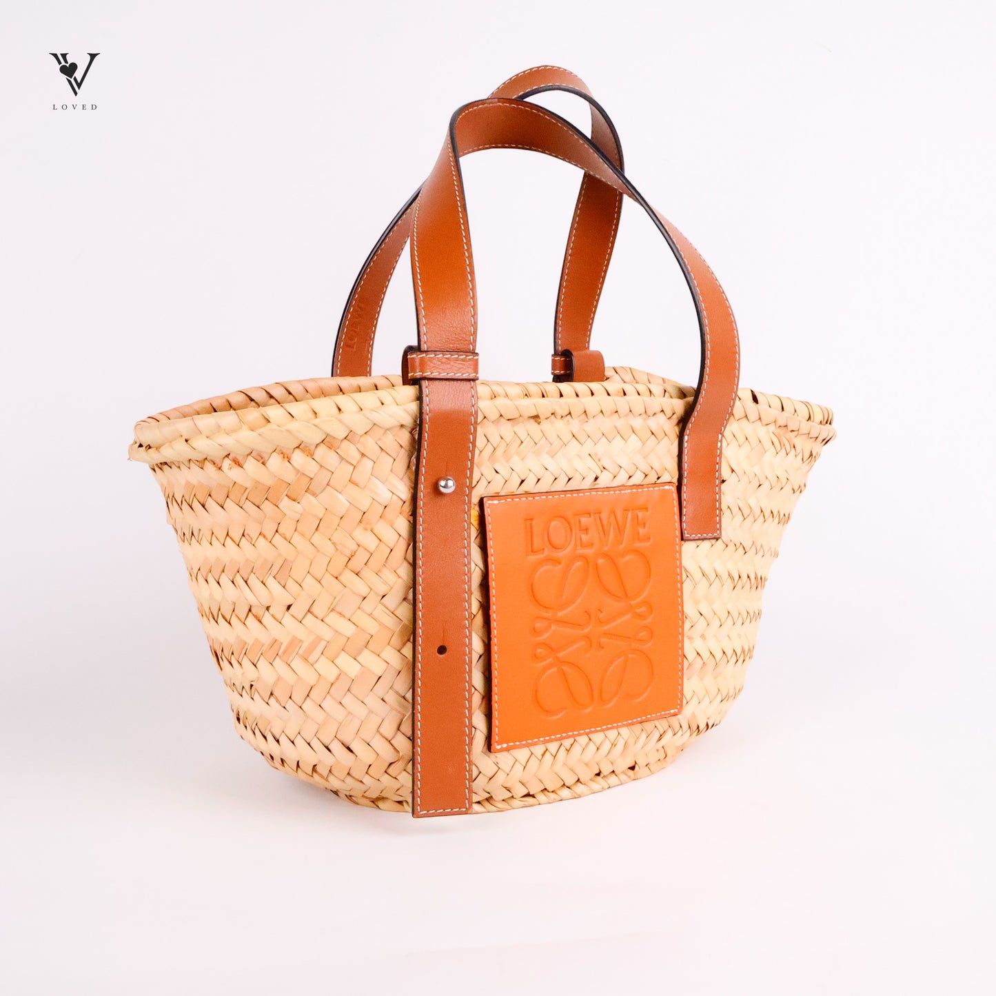 Raffia Basket Tote Bag Natural Orange