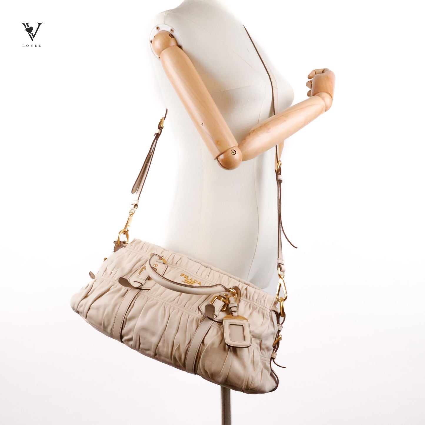 Nappa Gaufre Two-Way Bag in Beige