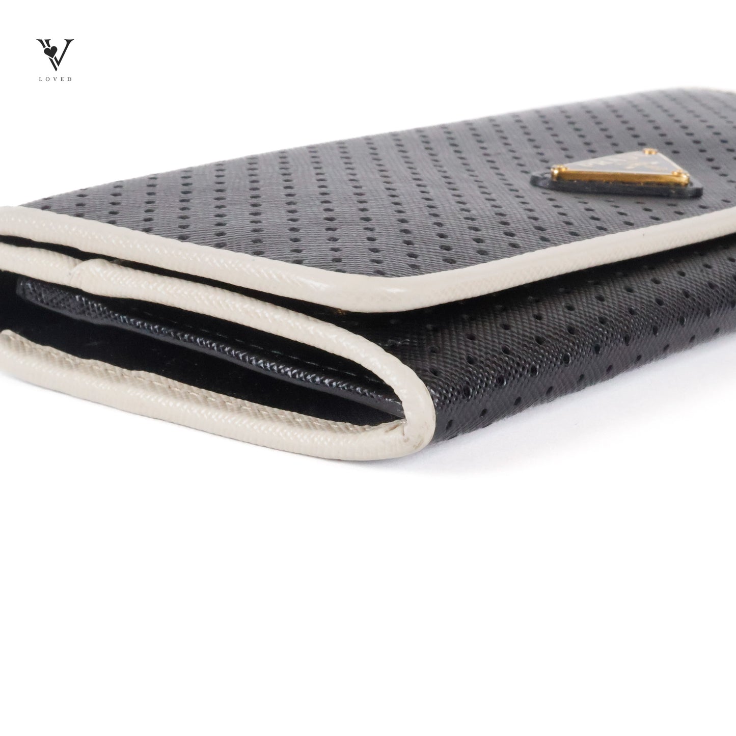 Perforated Saffiano Leather Flap Continental Wallet