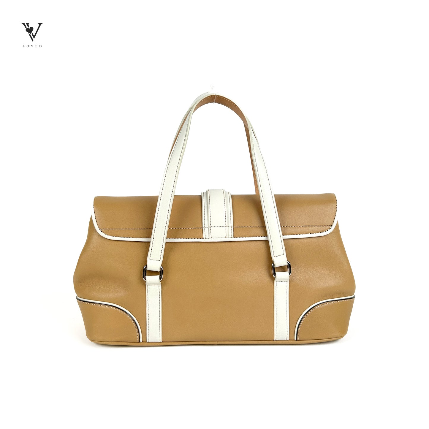 Tan Leather Buckle Flap Expandable Handbag