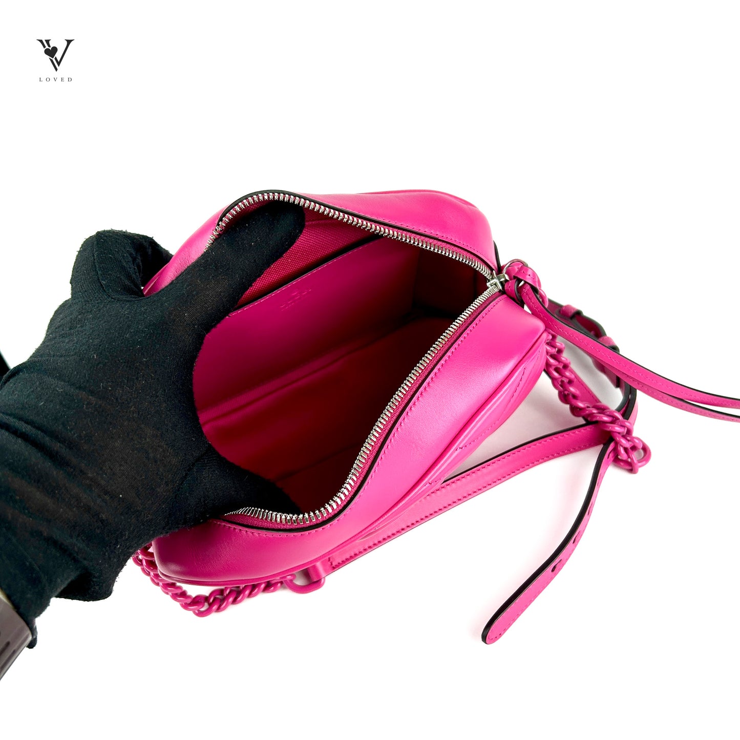 GG Marmont Matelassé Crossbody Bag  in Hot Pink Calfskin Leather