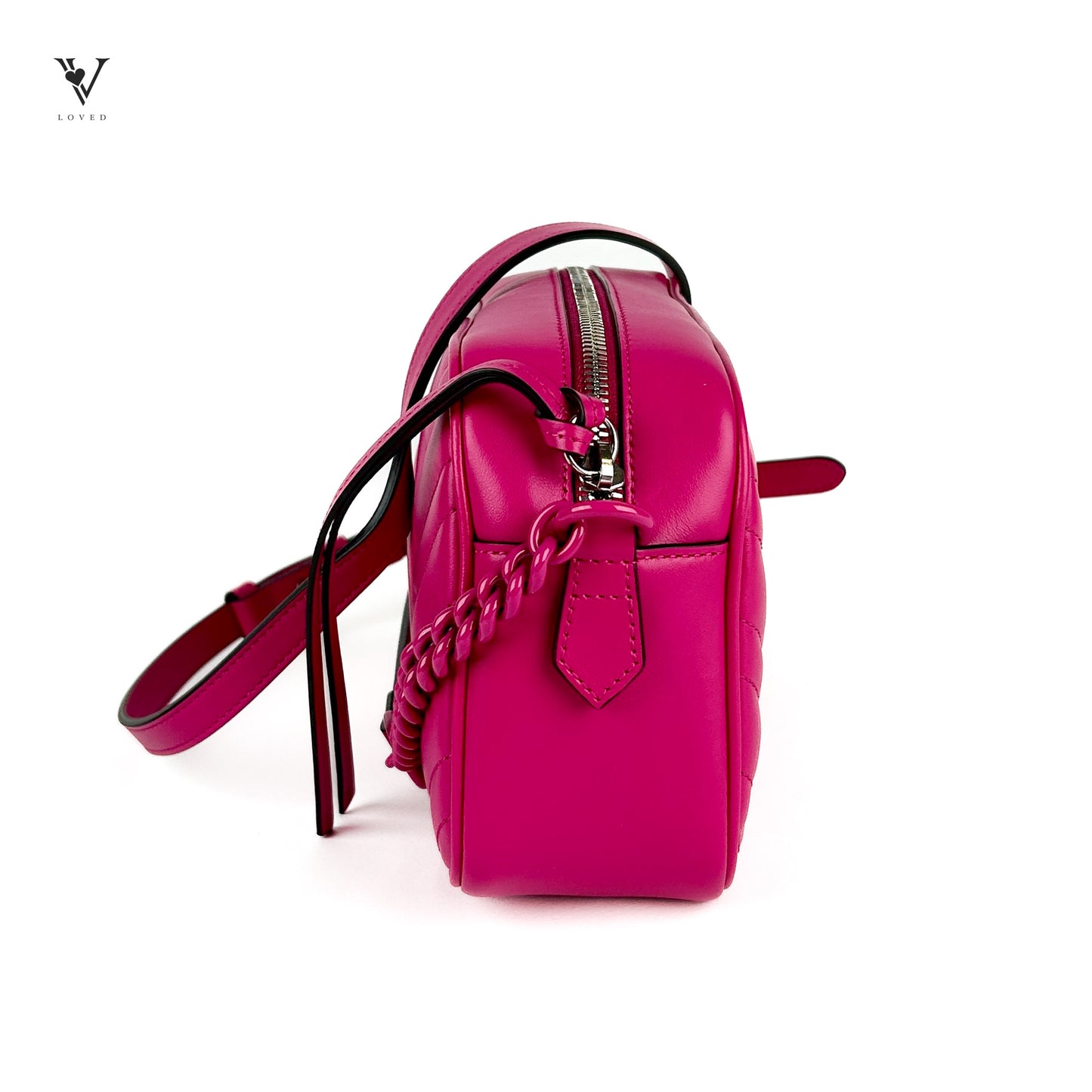 GG Marmont Matelassé Crossbody Bag  in Hot Pink Calfskin Leather