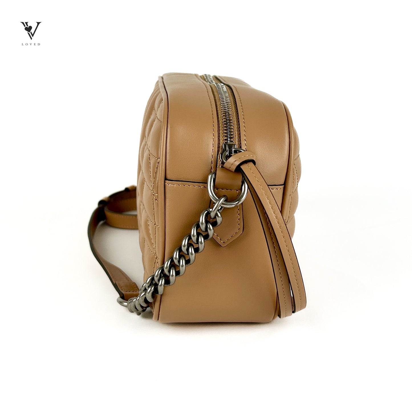 GG Marmont Matelassé Crossbody Bag  in Rose Beige Calfskin Leather