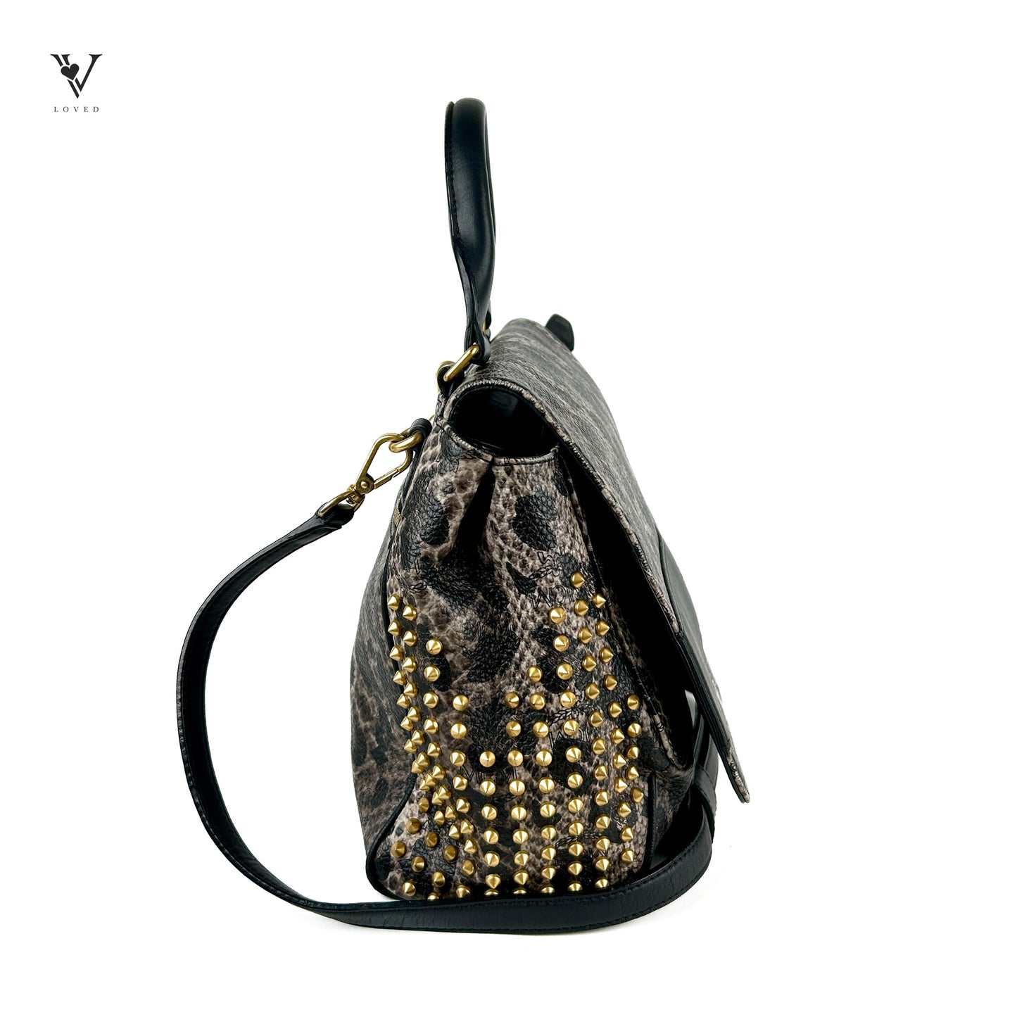 Studded Two-Way Messenger bag in Leather Snake Skin Motif